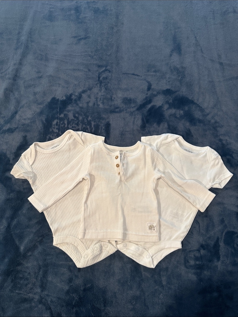 Carter's Cream/White Ribbed and Solid Baby One-Piece Set